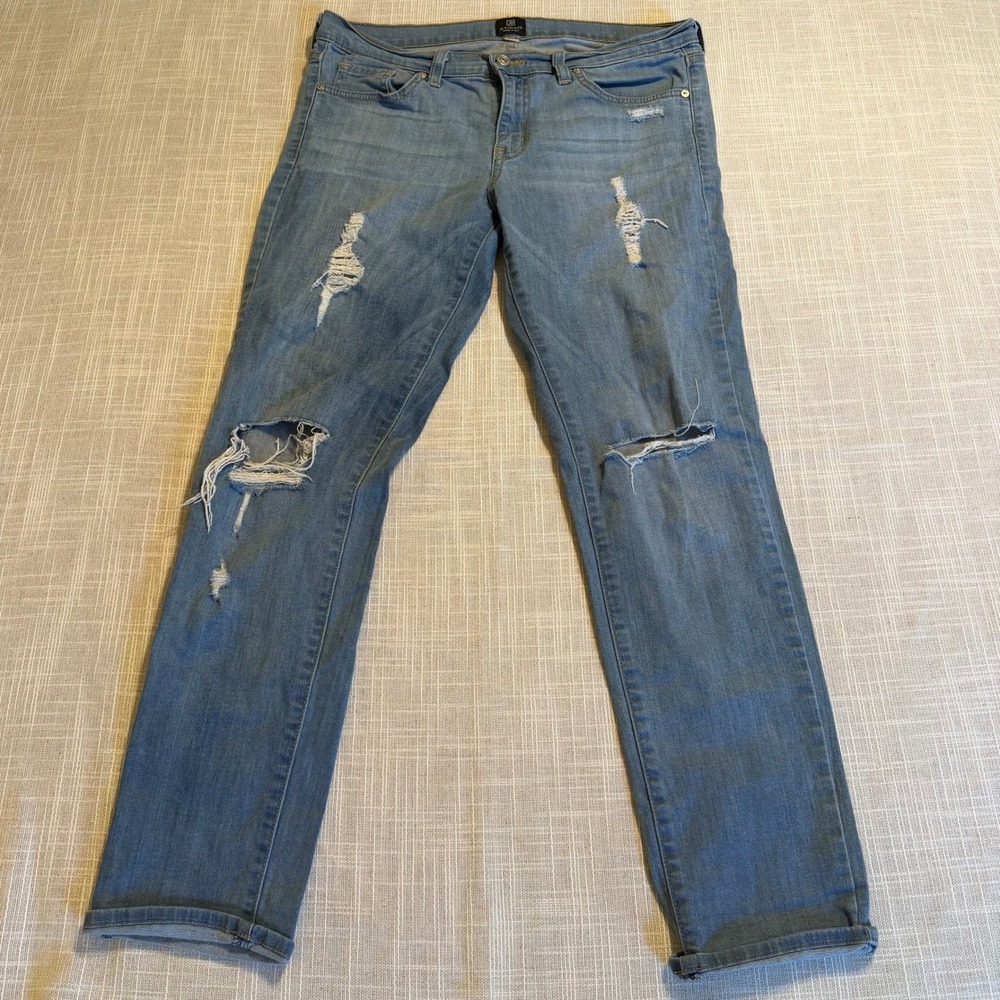 Just Black Distressed Skinny Jeans Light Wash Blue Ripped Denim Size 28 USA